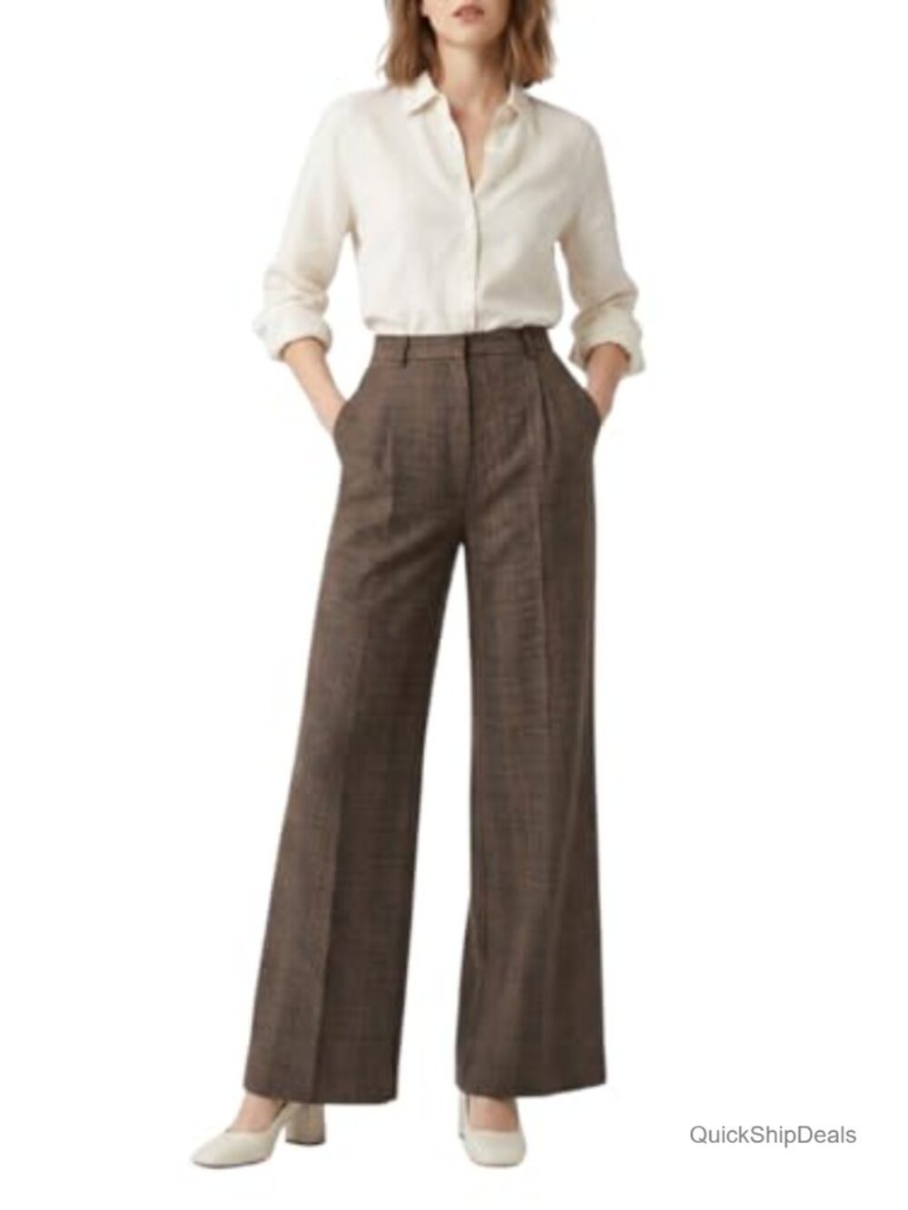 High Waisted Wide Leg Palazzo Pants Women Extra Long Plaid Trousers